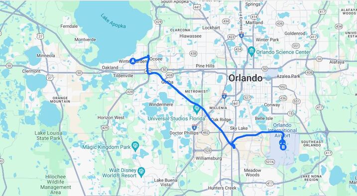 How Far Is Winter Garden Florida From An Airport?